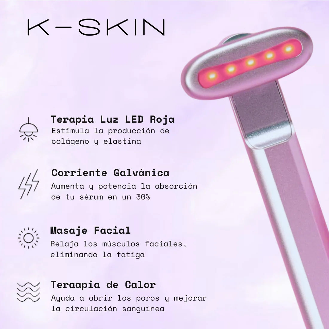 Masajeador Facial Skincare 4 en 1 con Luz LED Roja